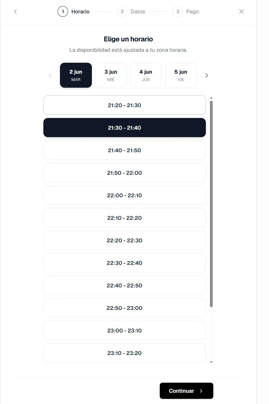 Un fan eligiendo un horario disponible para reservar